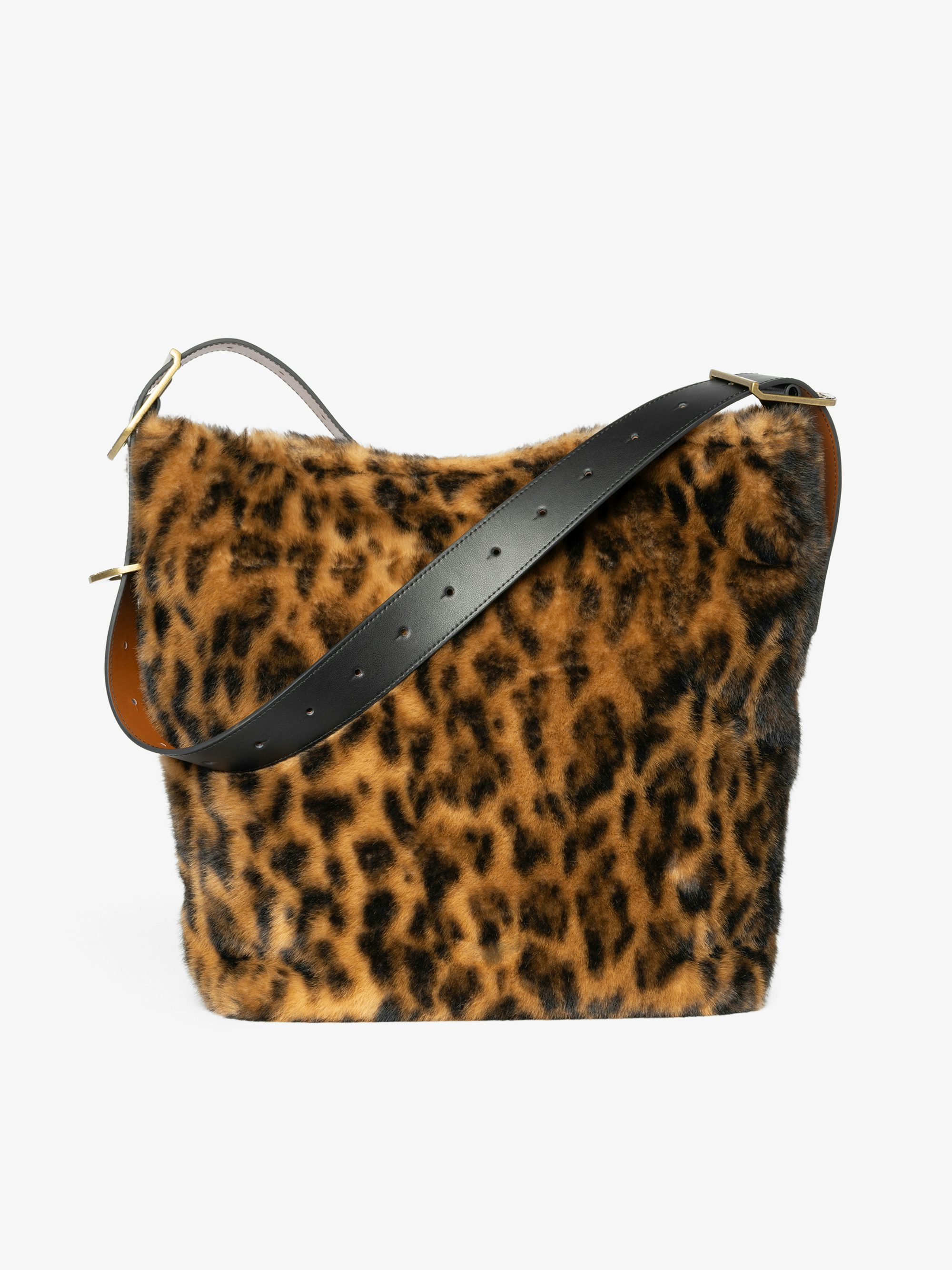 Jane Hobo XL Leopard Bag - Large hobo bag in leopard faux fur with leather shoulder strap and signature wings.